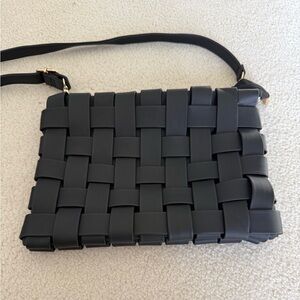 Lindy black woven clutch by Anthropologie removable cross body strap bag